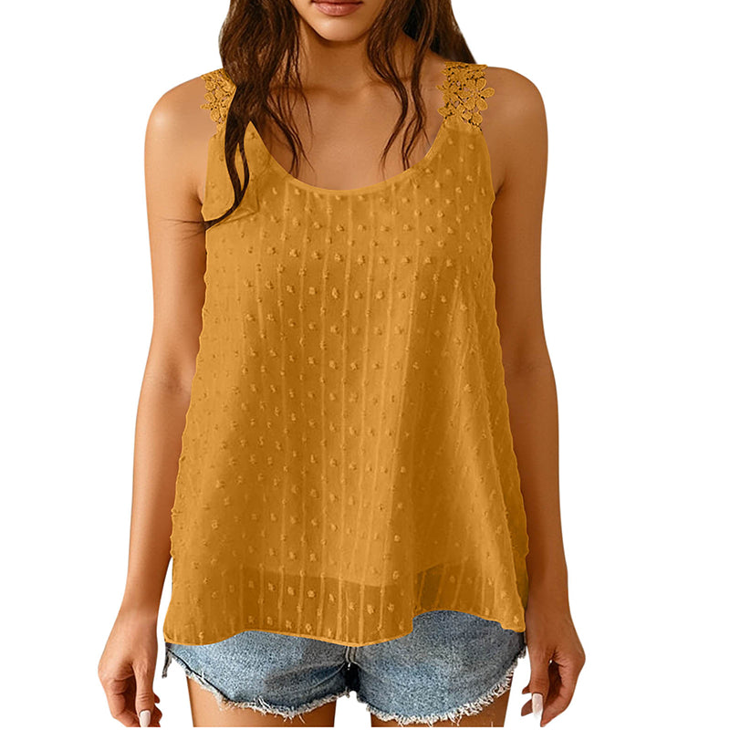 💃🎀 Elegant Dot Lace Strap Tank Top, Soft & Breathable Daily Wear 👚✨
