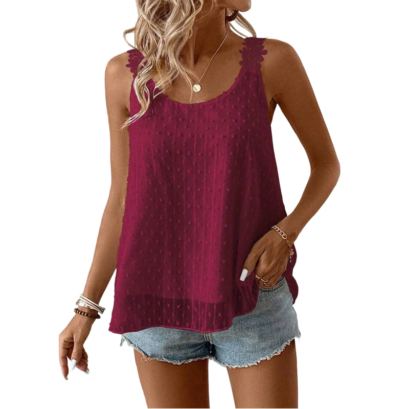 💃🎀 Elegant Dot Lace Strap Tank Top, Soft & Breathable Daily Wear 👚✨