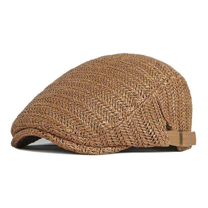🧢 Szövött szalmastílusú lapos sapka