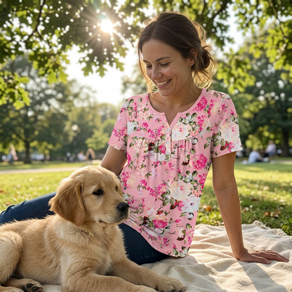 🌷👕 Női virágmintás lebegő gombos póló, légáteresztő anyag! 💐