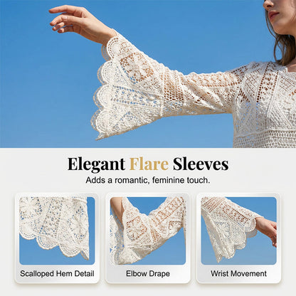 🔥👗☀️ Vintage stílusú csipkés strandblúz női, légáteresztő áttört felső