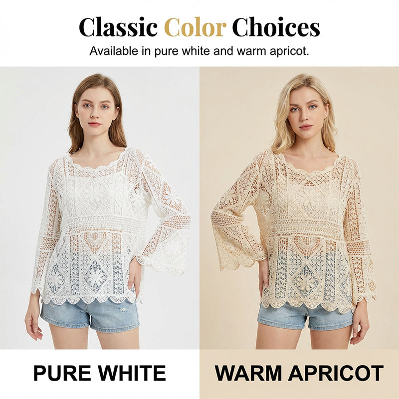 🔥👗☀️ Vintage stílusú csipkés strandblúz női, légáteresztő áttört felső