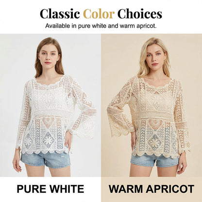 🔥👗☀️ Vintage stílusú csipkés strandblúz női, légáteresztő áttört felső