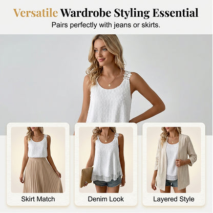 💃🎀 Elegant Dot Lace Strap Tank Top, Soft & Breathable Daily Wear 👚✨