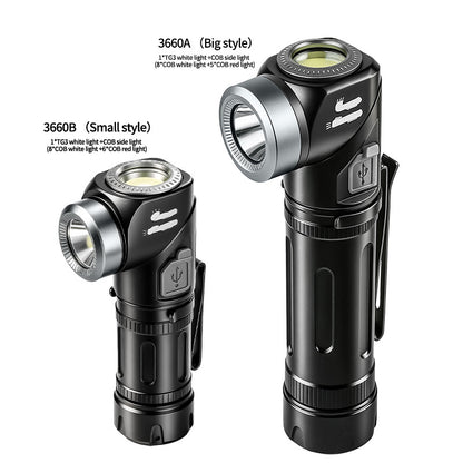 🔦 90°-ban forgatható LED-es fejlámpa és zseblámpa, USB-ről tölthető, rendkívül erős fényű, vízálló, kettős funkciójú fejlámpa kempingezéshez, horgászathoz, karbantartási munkákhoz és vészhelyzetekhez 💡✨