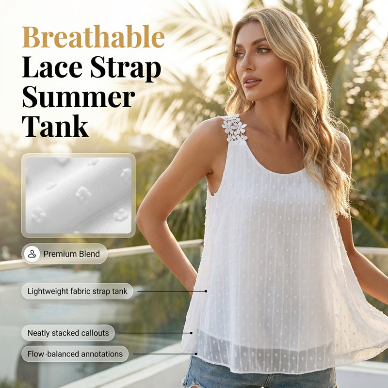 💃🎀 Elegant Dot Lace Strap Tank Top, Soft & Breathable Daily Wear 👚✨