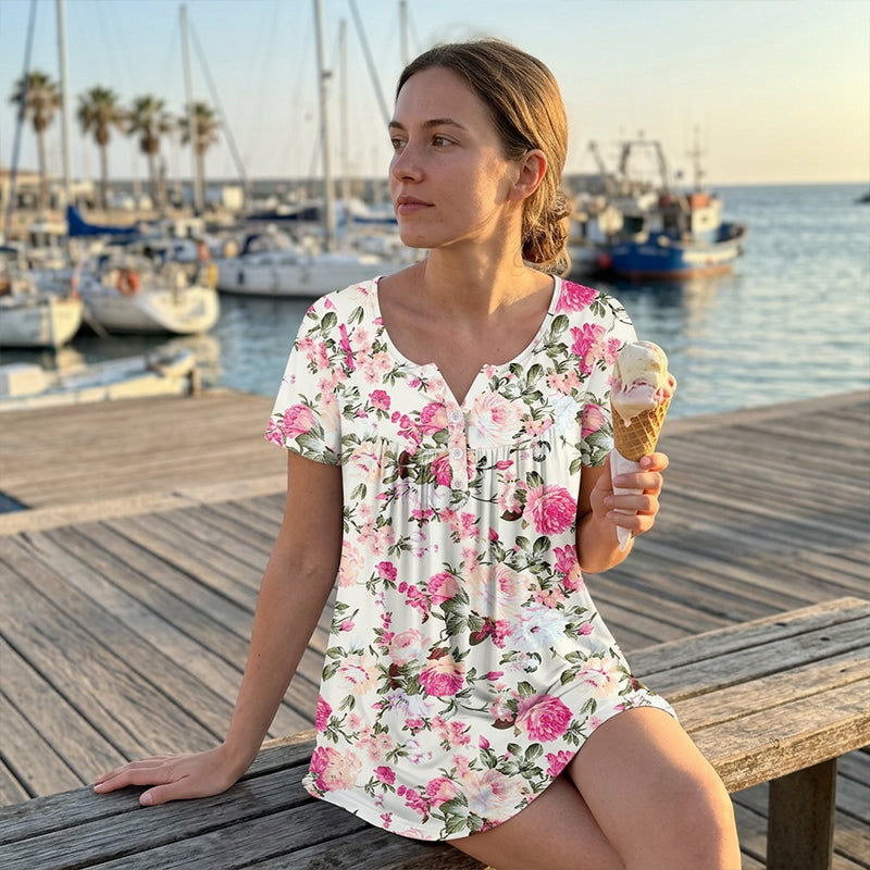 🌷👕 Női virágmintás lebegő gombos póló, légáteresztő anyag! 💐