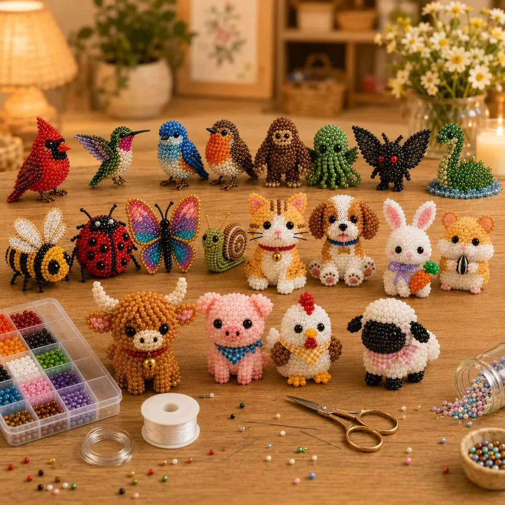 🧶🐾 Bébi állatos 3D gyöngy kézműves szett, kreatív alkotáshoz! ✨