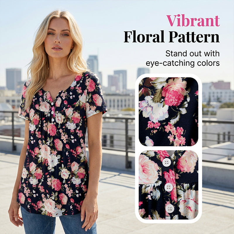 🌷👕 Női virágmintás lebegő gombos póló, légáteresztő anyag! 💐
