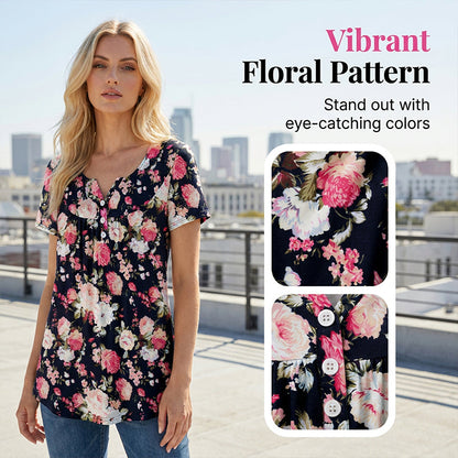 🌷👕 Női virágmintás lebegő gombos póló, légáteresztő anyag! 💐