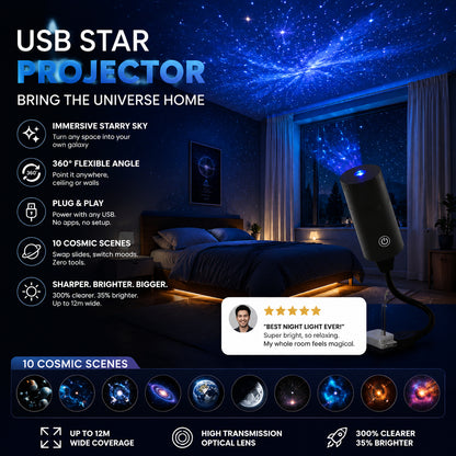 💫🌠 HD Plug-and-Play csillagvetítő, hazai csillagos égbolt