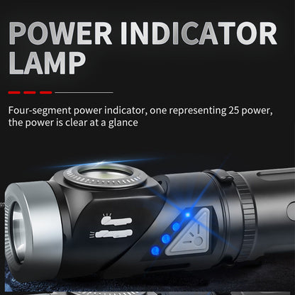 🔦 90°-ban forgatható LED-es fejlámpa és zseblámpa, USB-ről tölthető, rendkívül erős fényű, vízálló, kettős funkciójú fejlámpa kempingezéshez, horgászathoz, karbantartási munkákhoz és vészhelyzetekhez 💡✨