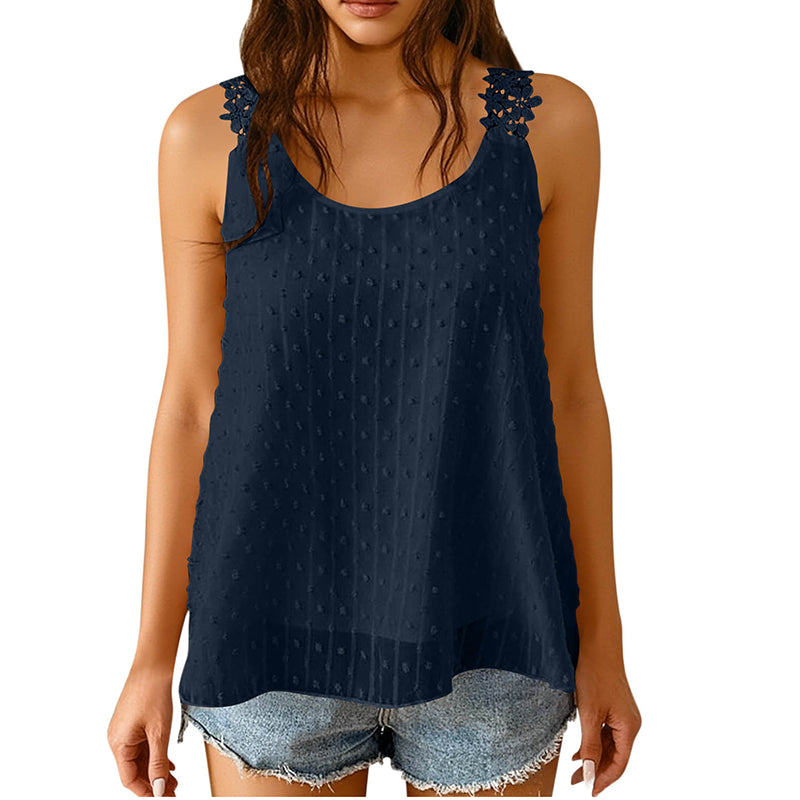 💃🎀 Elegant Dot Lace Strap Tank Top, Soft & Breathable Daily Wear 👚✨
