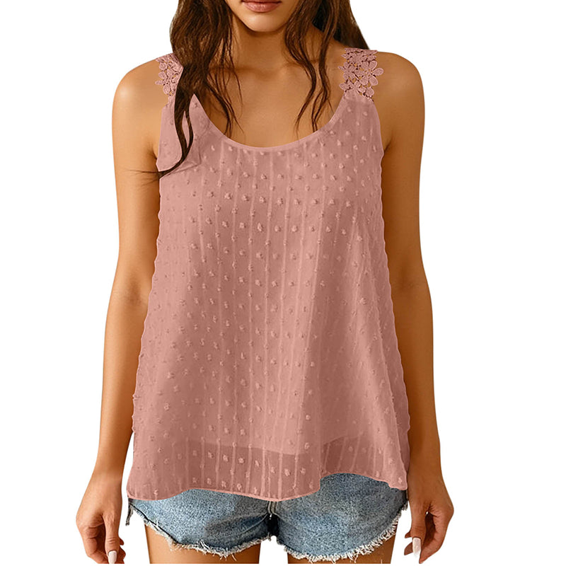 💃🎀 Elegant Dot Lace Strap Tank Top, Soft & Breathable Daily Wear 👚✨