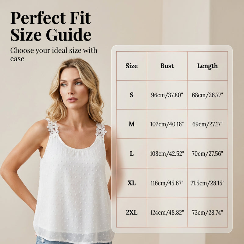💃🎀 Elegant Dot Lace Strap Tank Top, Soft & Breathable Daily Wear 👚✨