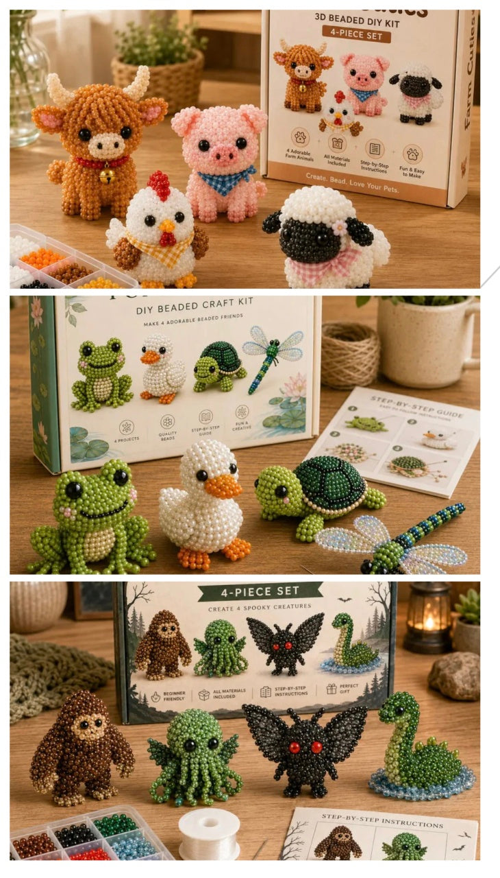 🧶🐾 Bébi állatos 3D gyöngy kézműves szett, kreatív alkotáshoz! ✨