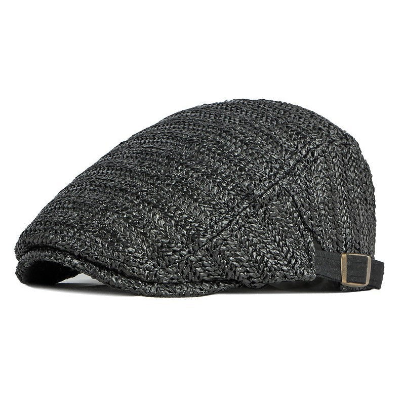 🧢 Szövött szalmastílusú lapos sapka