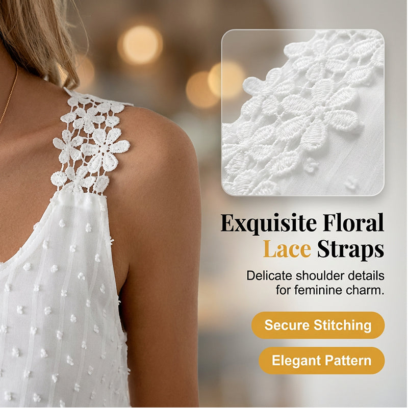💃🎀 Elegant Dot Lace Strap Tank Top, Soft & Breathable Daily Wear 👚✨