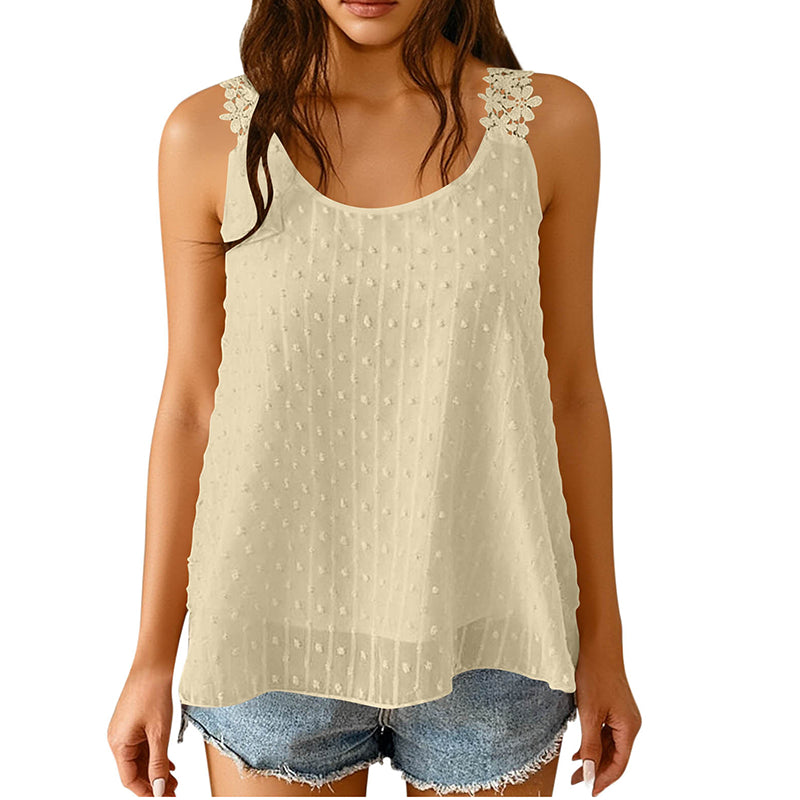 💃🎀 Elegant Dot Lace Strap Tank Top, Soft & Breathable Daily Wear 👚✨