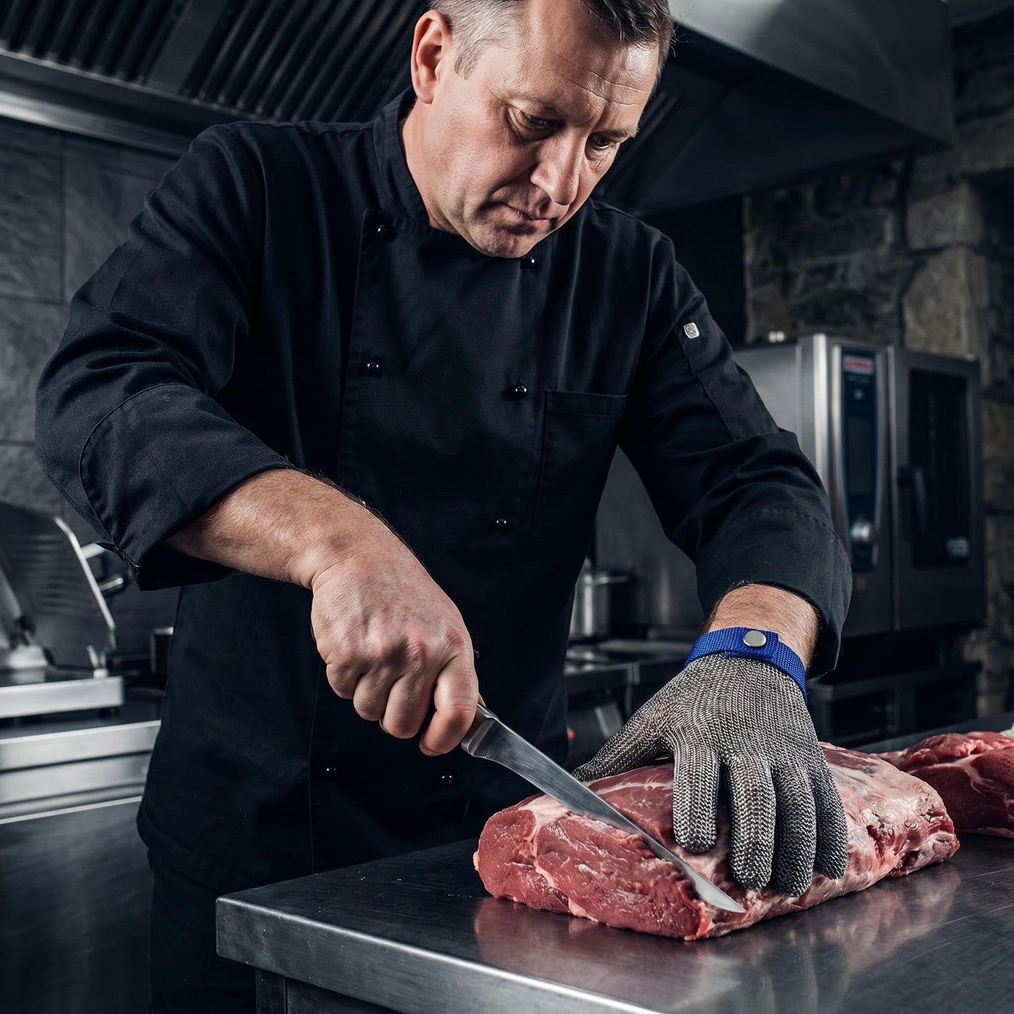 🍖 Élelmiszeripari minőségű rozsdamentes acél hálós vágásbiztos kesztyű ⚙️✅