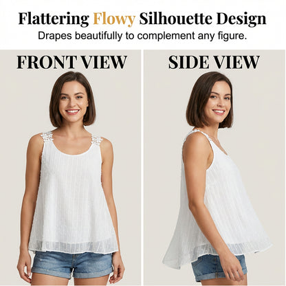 💃🎀 Elegant Dot Lace Strap Tank Top, Soft & Breathable Daily Wear 👚✨