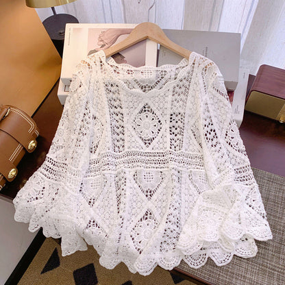 🔥👗☀️ Vintage stílusú csipkés strandblúz női, légáteresztő áttört felső