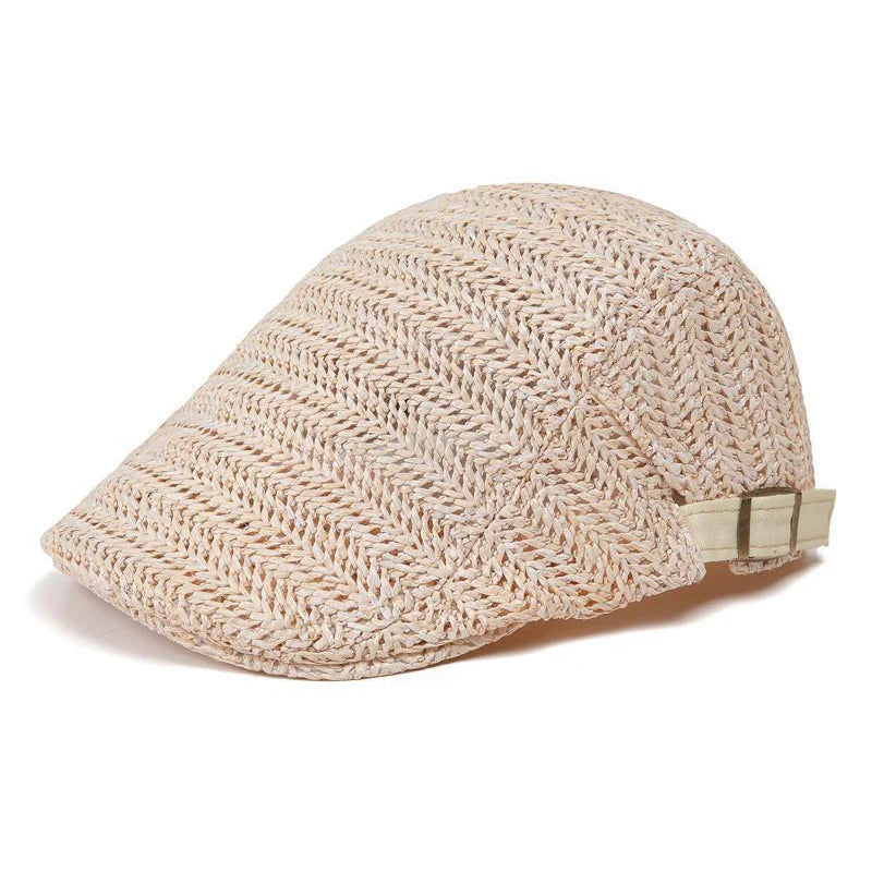 🧢 Szövött szalmastílusú lapos sapka