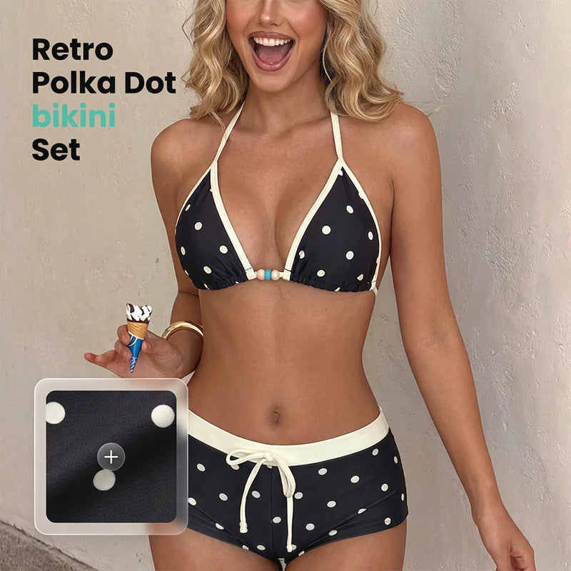 👙 Pöttyös bikini nyakpánttal